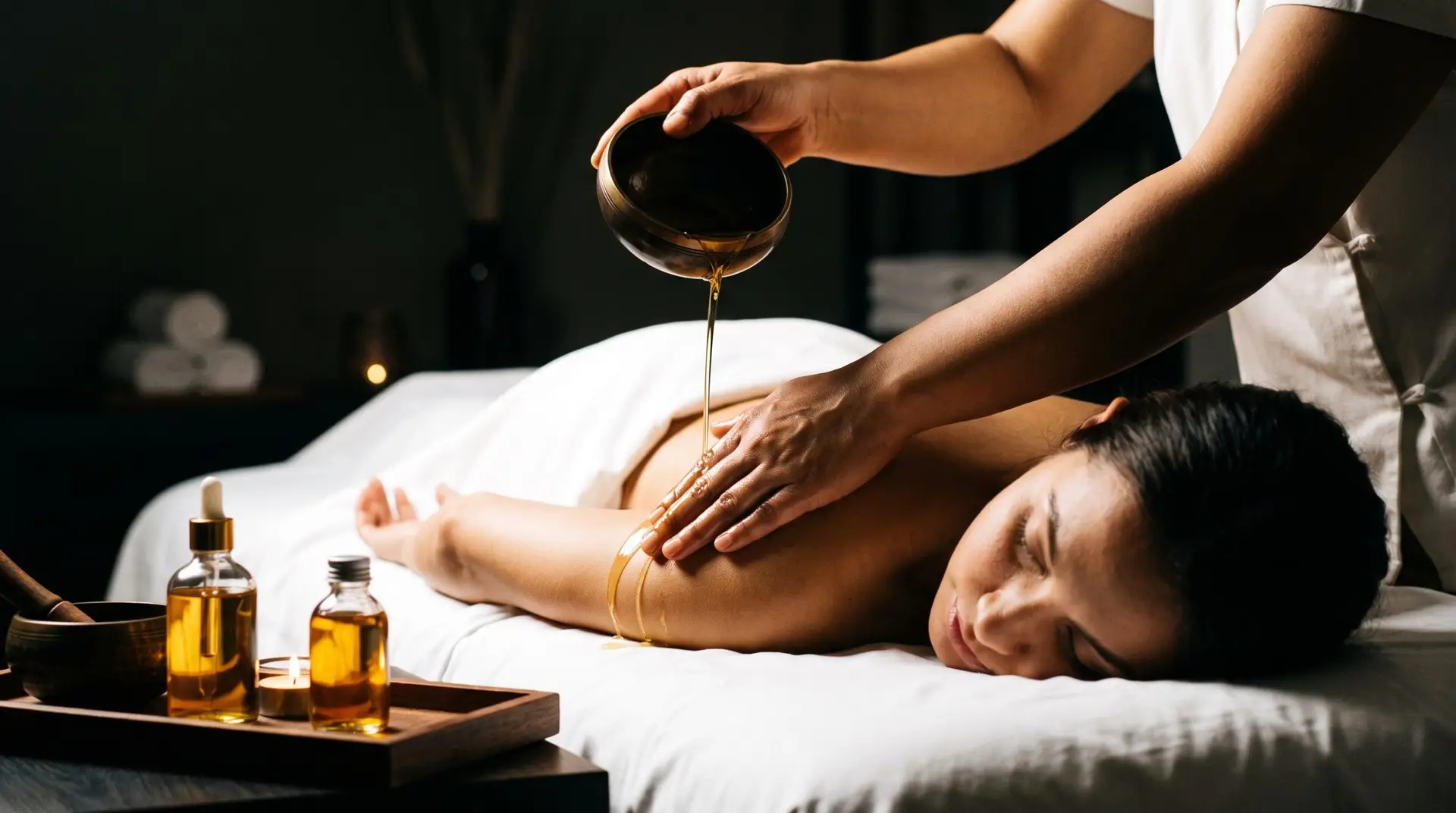 Massage ayurvédique Abhyanga à l'huile chaude et bol Kansu - Ô Mains Douces